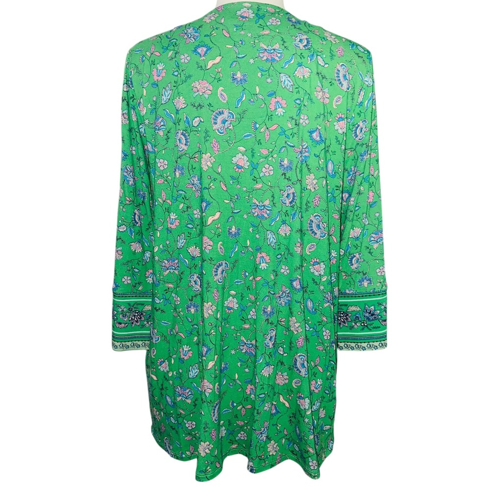 NB1 J Jill Wearever Green Tunic Leaf Womens Medium Split Neck Top Shirt Blouse - Picture 6 of 7